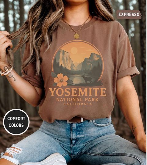 Vintage Yosemite National Park T-Shirt, Nature Lover Apparel, California Mountains Tee, Outdoor Adventure gift Hiking