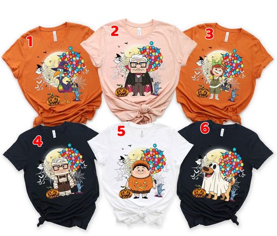 Disney Up Halloween Group Shirt, Disney Up House Balloons Carl Ellie Russell Dug Dog Kevin Bird Mummy, Adventure Is Out There On Night