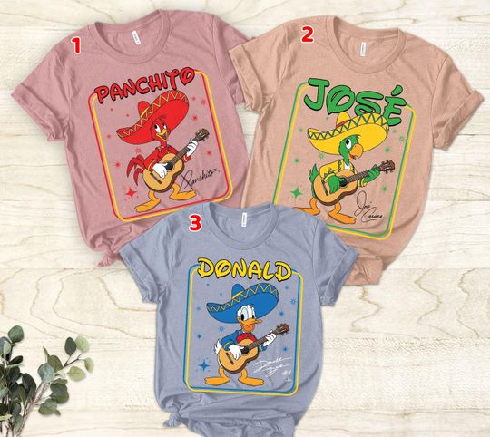Discover The Three Caballeros Team Comfort Color T-Shirt, Jose Panchito Carioca Donald Shirt, Disneyland Family Trip, Disney Halloween Party Shirts