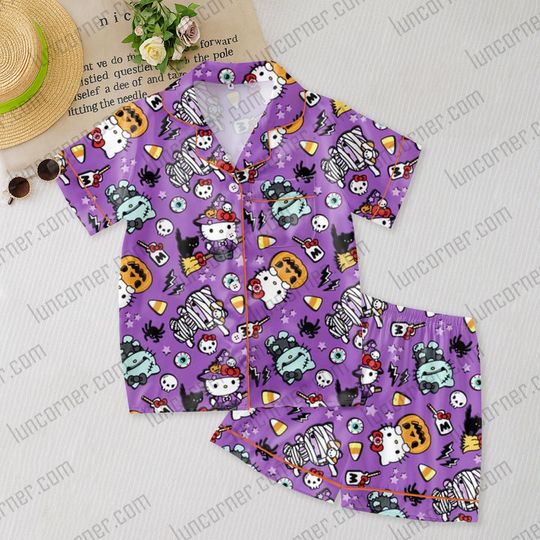 Discover Halloween Hello Kitty Kids Pajama Set with Pocket, Cute Sleepwear for Girls