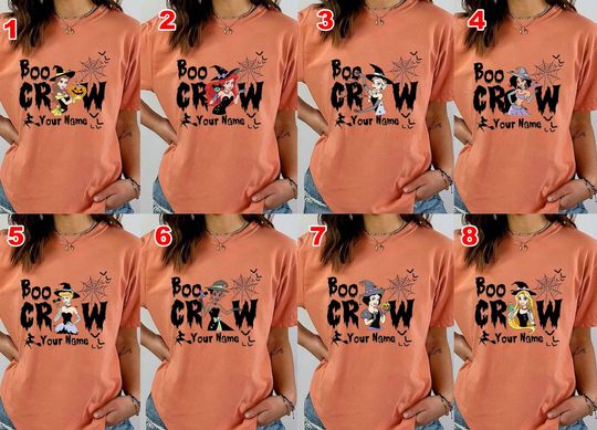Discover Custom Name Princess Halloween Shirt, Disney Princess Boo Crew T-shirt, Belle Pumpkin Tee, Belle Halloween Gift, Disney Princess Witches Tee