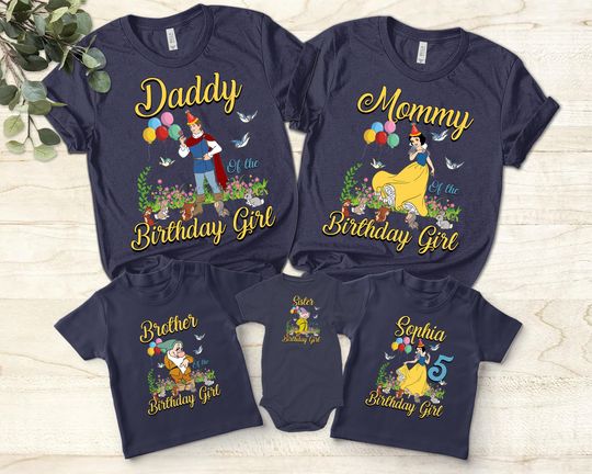 Discover Snow White Seven Dwarfs Birthday Shirt Seven Dwarfs Birthday Tee Snow White and The Seven Dwarfs Party Family Birthday Matching Tee