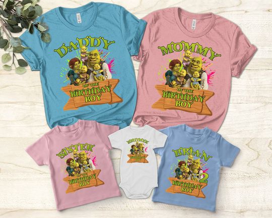 Shrek Family Birthday Unisex T-shirt, Custom Daddy Mommy Birthday Of The Boy Girl Shirt, Birthday Family Shirt, Fiona Mom Shrek Dad Shirt