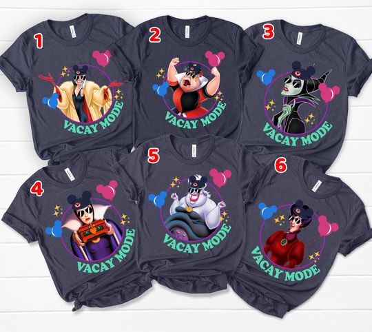 Discover Retro Maleficent Ursula With Mickey Balloon Vacay Mode Shirt, Disney Villain Mom Shirt Gift, Disneyland Trip Tee Disney Birthday Shirt Shirt