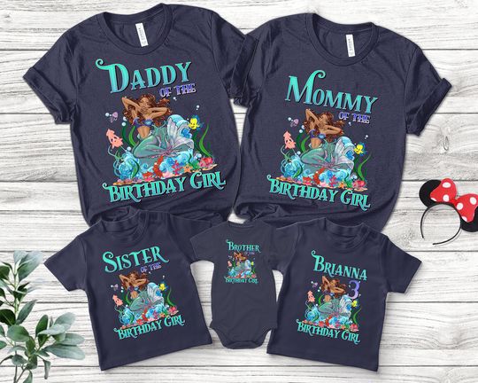 Personalized Black Little Mermaid Birthday Shirt, Black Mermaid Shirt, Afro Mermaid Shirt, Custom Daddy Mommy Of The Birthday Girl Shirt