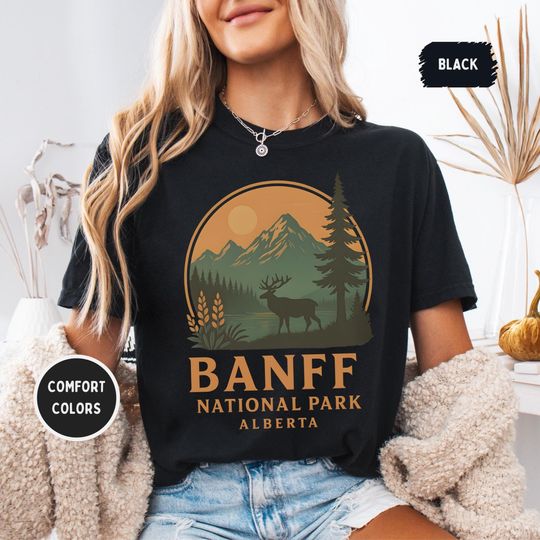 Discover Banff National Park Alberta Comfort Colors Shirt, Unisex Tee for Nature Lovers, Mountain Graphic Tee, Canadian Vacation Souvenir, Outdoor