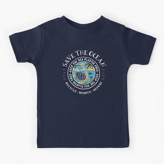 Discover Save The Ocean Keep the Sea Plastic Free Turtle Scene Kids T-Shirt