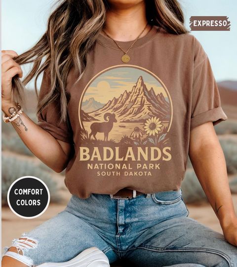 Discover Retro Badlands National Park T-shirt, Vintage Comfort Colors Tee, Unisex Garment-Dyed Shirt, Nature Lover Gift, Outdoor Enthusiast Apparel,