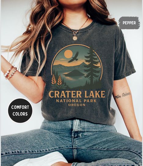 Discover Vintage Crater Lake National Park T-shirt, Retro Comfort Colors Tee, Unisex Garment-Dyed Shirt, Retro Outdoor Graphic Top, Nature Lover Gift