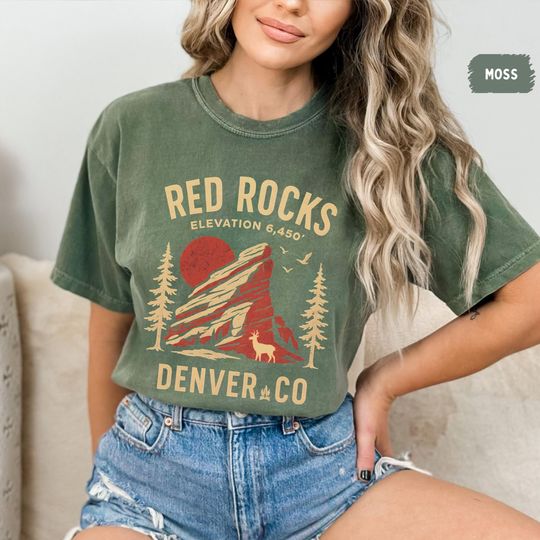 Discover Red Rocks Denver Colorado Comfort Colors T-shirt, Unisex Tee, Vintage Style Shirt, Mountain Graphic Tee, Outdoor Lover Gift, Music Festival