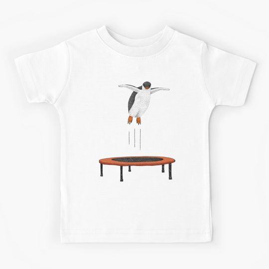 Discover Penguin on a trampoline Kids T-Shirt