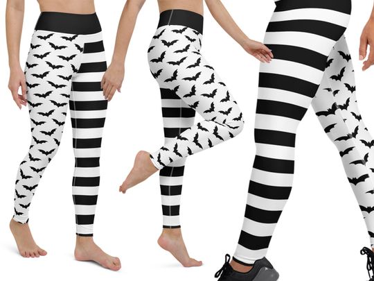 Halloween Striped Bat Yoga Leggings Women Witch Cosplay Running Spandex Pants Activewear