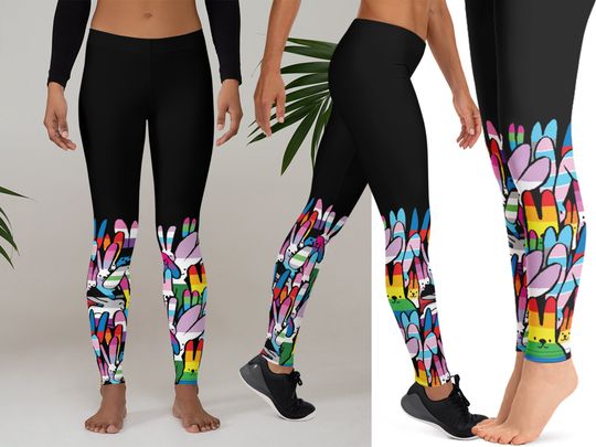 Discover Leggings Women Rainbow Bunnies Striped Flags Yoga Workout Pants Activewear