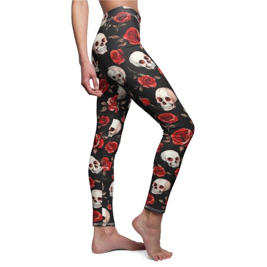Discover Skull and Rose Leggings - Punk Goth Printed Leggings for Concerts & Festivals