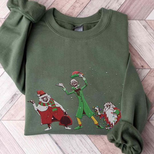 Discover Vintage Embroidered Disney Christmas Hitchhiking Ghosts Sweatshirt, Xmas Embroidery Shirt, Mickey's Very Merry Xmas Party, Disneyland Trip
