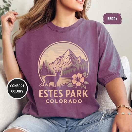 Discover Estes Park Colorado Shirt - Elk & Mountain Graphic, Rocky Mountain National Park Souvenir, Retro Vintage, Comfort Colors 1717 Unisex Tee