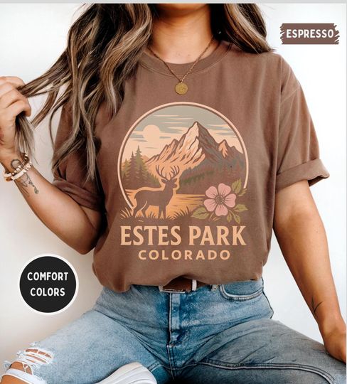 Discover Estes Park Colorado Shirt - Elk & Mountain Graphic, Rocky Mountain National Park Souvenir, Retro Vintage, Comfort Colors 1717 Unisex Tee