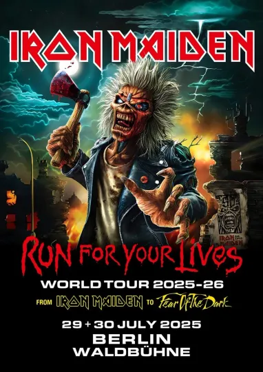 Iron Maiden Poster Run For Your Lives Tour 2025 - 2026 Berlin London UK Dutch