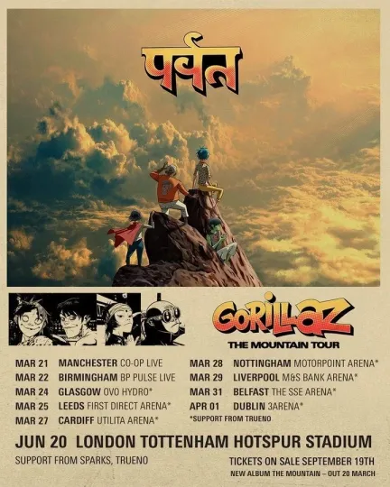 Discover Gorillaz The Mountain Tour 2026 Poster UK Ireland Arenas Schedule Dates