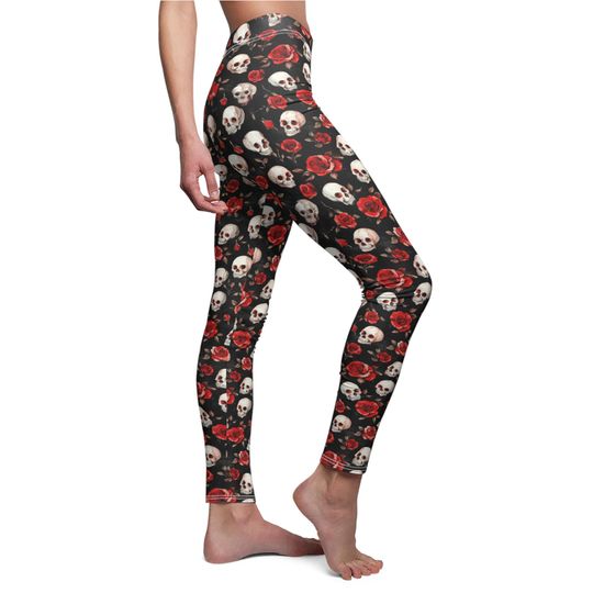 Discover Skull and Rose Leggings | Punk Goth Witch Printed Leggings for Concerts & Festivals