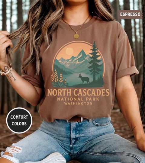 Discover Vintage North Cascades National Park Comfort Colors Unisex Garment-Dyed T-shirt, Retro Tee, Gift for Hikers, Outdoorsy Shirt, Mountain Lover