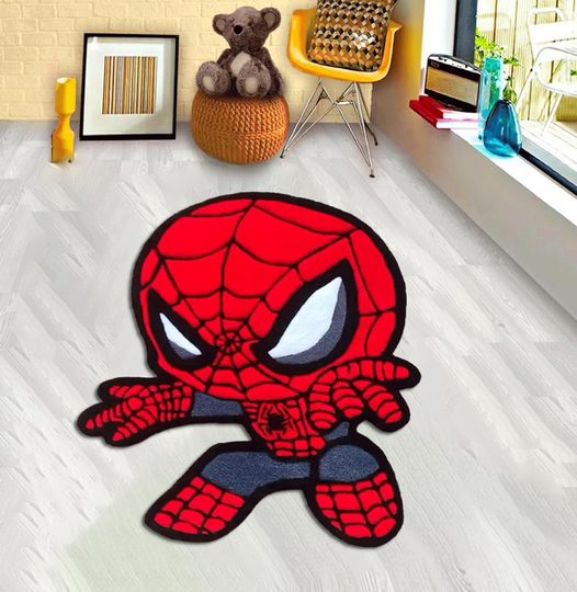 Discover Spiderman Rug, Cartoon Rug, Boyroom Rug, Children Rugs,Gift For Him,Gift For Him,Spiderman Patterned Rug,Spider-Man,SpiderMan Rug,custom rug