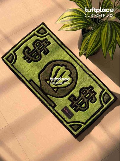 Discover Krabby Dollar Hand Tufted Custom Rug, Funny Money Carpet, Aesthetic Cartoon Decor, Accent Rug for Game Room, Dorm, Gift for Friend