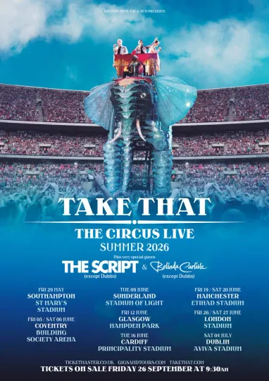 Discover Take That Circus 2026 Tour Poster A4, Gary Barlow, Howard Donald, Mark Owen,