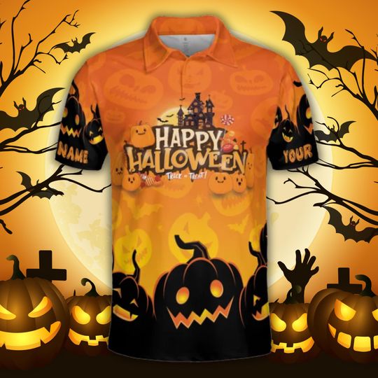 Halloween Pumpkin Polo Shirt with Spooky Graphic