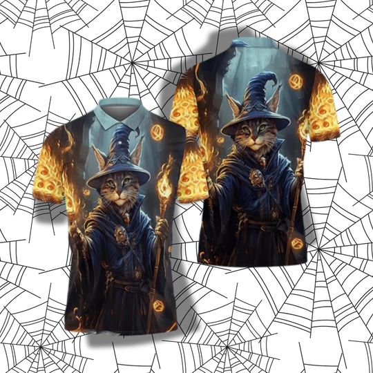 Discover Wizard Cat 3D Fantasy Graphic Polo Shirt