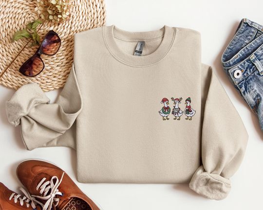Discover Embroidered Just A Jolly Goose Sweatshirt, Christmas Goose, Festive Goose in Santa, Reindeer, Embroidered Gingerbread Outfit Goose,Christmas