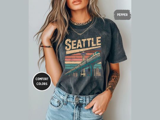 Discover Vintage Seattle Washington Comfort Colors T-shirt, Unisex Tee, Garment-Dyed Shirt, Retro Seattle WA Tee, PNW Tshirt, Pacific Northwest tee