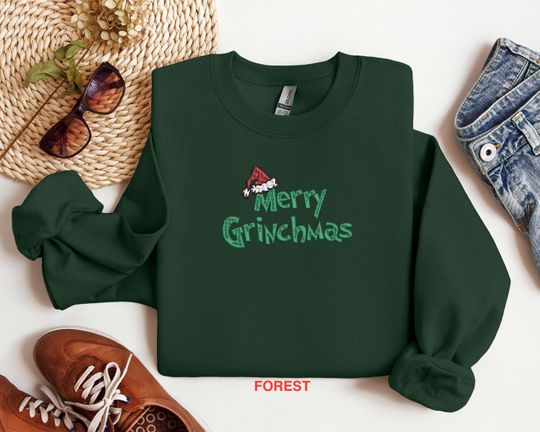 Embroidered funny character Sweatshirt, Embroidered Merry Grin Shirt, Christmas Shirt, Christmas funny character Sweatshirt, Merry Grin Sweatshirt