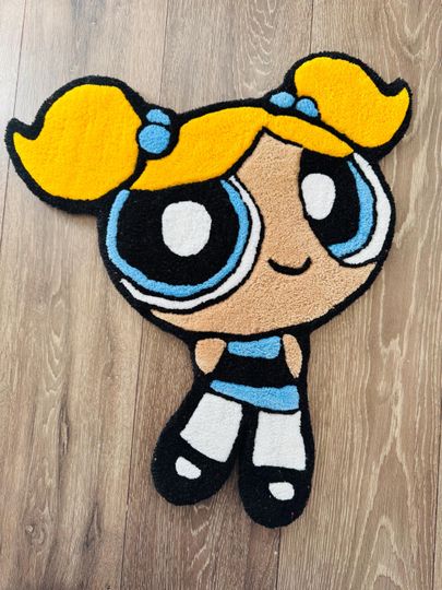 Discover Handmade Tufted Rug  Powerpuff Girls Bubbles | Cartoon Rug | Cute Anime Floor Mat or Wall Hanging | Kawaii Gift