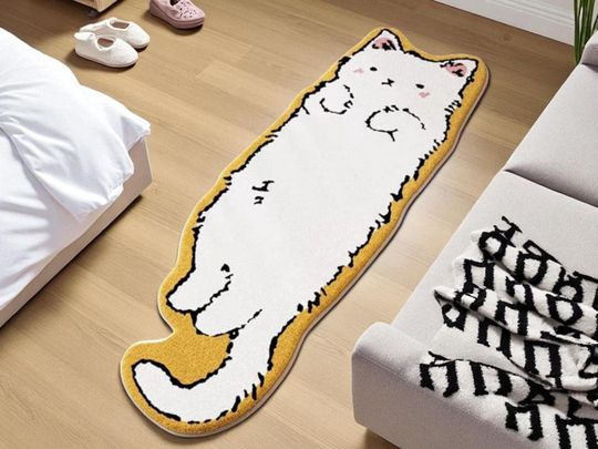 Discover Kawaii Cat Shaped Rug | Fluffy Cartoon Floor Mat | Cute Nursery Bedroom & Kids Room Decor