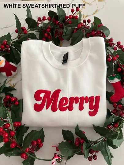 Embossed Merry Sweatshirt,Christmas Sweatshirt,Holday Sweater,Merry Sweatshirt,Christmas Gift,Merry Christmas,Christmas Shirt for Women