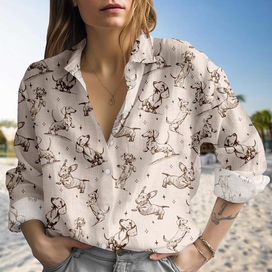Discover Dachshund Dog Blouse Shirt for Women, Pet & Animal Lover Longsleeve Top