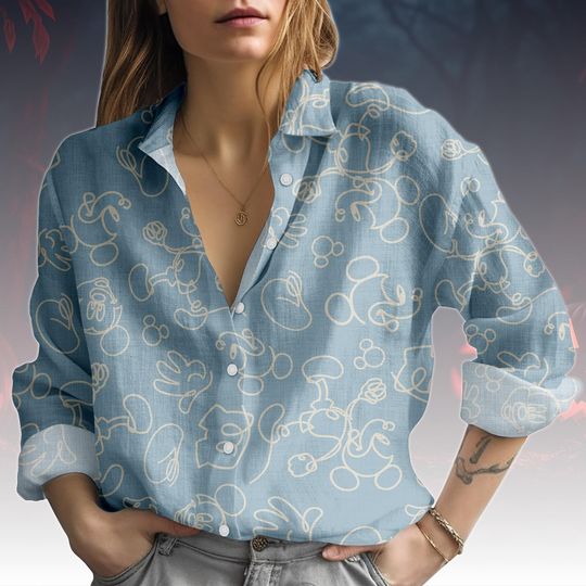 Discover Disney Mickey Blouse Shirt for Women, Cartoon Mickey Mouse Top, Disneyland Vacation Outfit