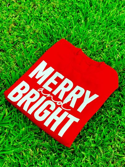 Christmas Merry & Bright Puff Shirt, Christmas Holidays, Embossed 3D Puff Xmas Shirt, Metallic Puff, Christmas Tree, Trendy, Xmas 3D Puff