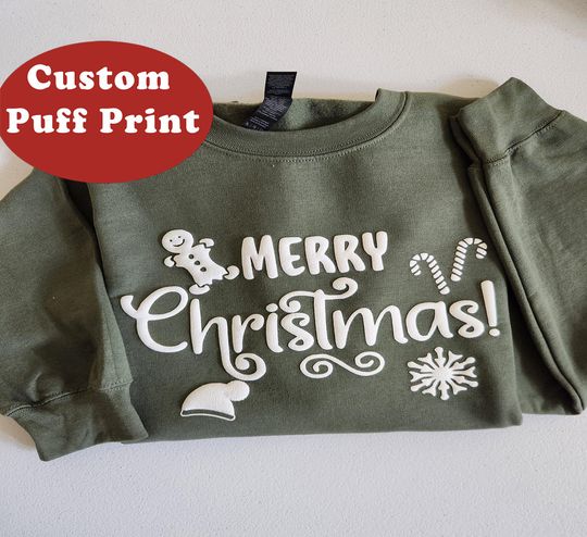 Embossed Christmas Shirt Merry Christmas sweatshirt Puff Print, Christmas party holiday crewneck Christmas friends Xmas gifts For women