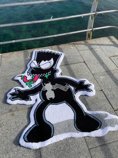 Discover Venom Bart Rug | Custom Cartoon Rug | Handmade Tufted Carpet | Cool Pop Culture Rug | Unique Wall Hanging | Gamer Room Decor