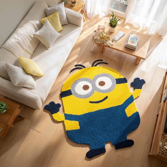 Discover Minion Rug  Cute Cartoon Character Handtufted Carpet, Yellow Kids Room Rug, Fun Playroom & Bedroom Floor Decor