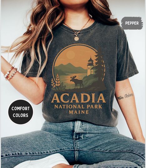 Discover Retro Acadia National Park T-shirt, Comfort Colors Tee, Maine Vintage Style Shirt, Bass Harbor Unisex Garment-Dyed Top, Nature Lovers gift