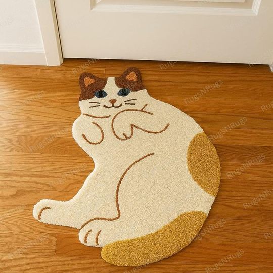 Discover Calico Cat Rug: Plush Cartoon Accent Mat for Nursery