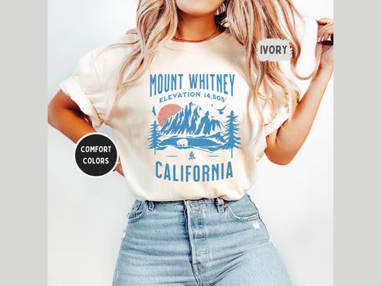 Discover Comfort Colors Mount Whitney California Garment-Dyed T-shirt, Unisex Tee, Vintage Style Shirt, Soft Cotton Top, Mountain Adventure Apparel