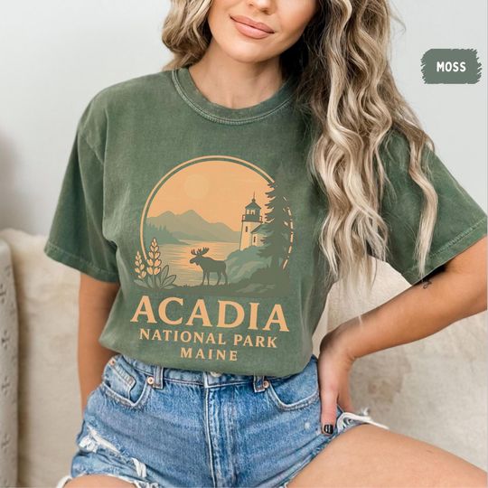 Discover Retro Acadia National Park T-shirt, Comfort Colors Tee, Maine Vintage Style Shirt, Bass Harbor Unisex Garment-Dyed Top, Nature Lovers gift
