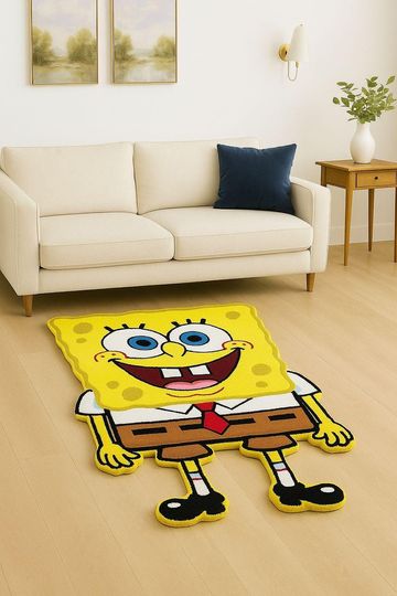 Cartoon Spongebob Rug | Fun Sponge-Inspired Rug for Kids Rooms | Character Rug | Playroom Decor