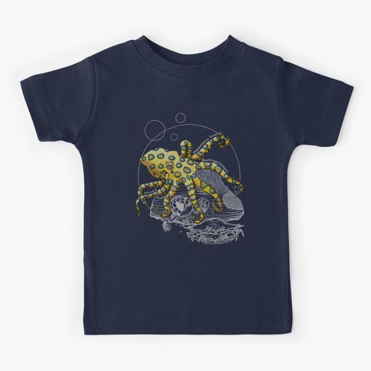 Discover Greater Blue Ringed Octopus Doodle-for dark background Kids T-Shirt