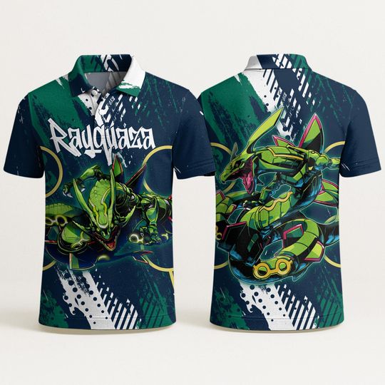 Rayquaza Unisex Graphic Polo Shirt, Vintage Tropical Aloha Summer Beach T-Shirt