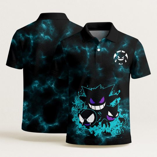 Gengar Polo Shirt, Kawaii Vintage Gengar, Unisex Summer Beach Polo